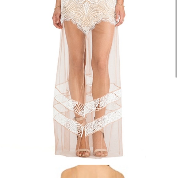 Rare For Love and Lemons Antigua Lace Sheer Maxi Dress White Nude XS EUC - Picture 5 of 14